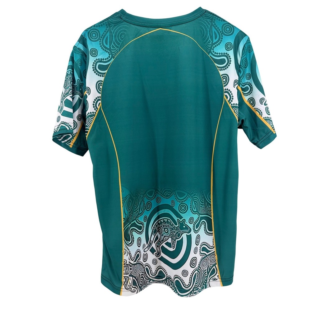 Wallabies Australia Rugby Indigenous Art Training Jersey Green Teal Mens XL - Picture 4 of 8